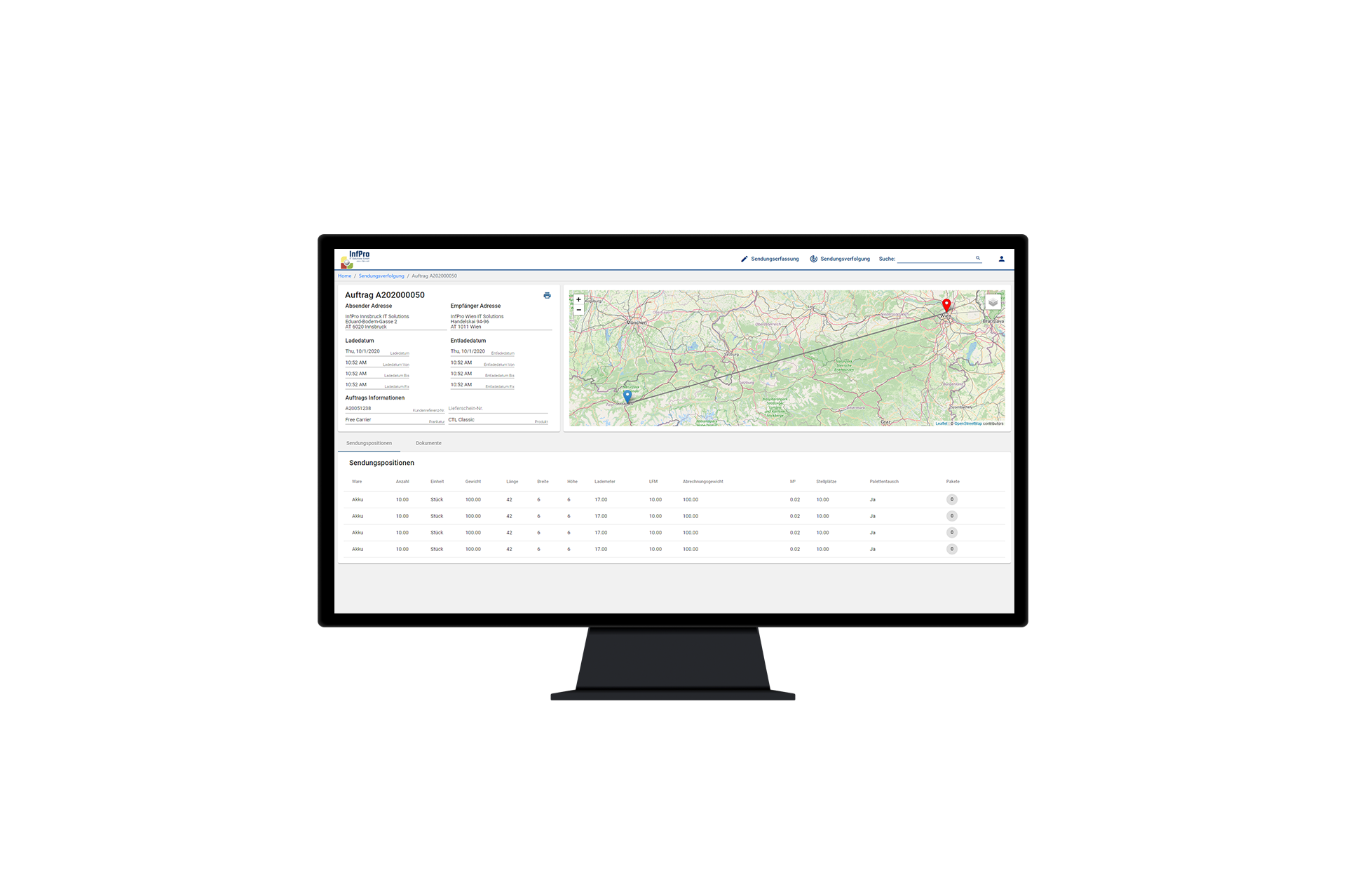 Mit den Webportalen von translogica/dotiga haben Sie die Aufträge und Kunden Ihres Logistikunternehmens sowie sämtliche aktuelle Zahlen des Transportmanagements jederzeit im Blick Screenshot zum Webportal translogica/dotiga